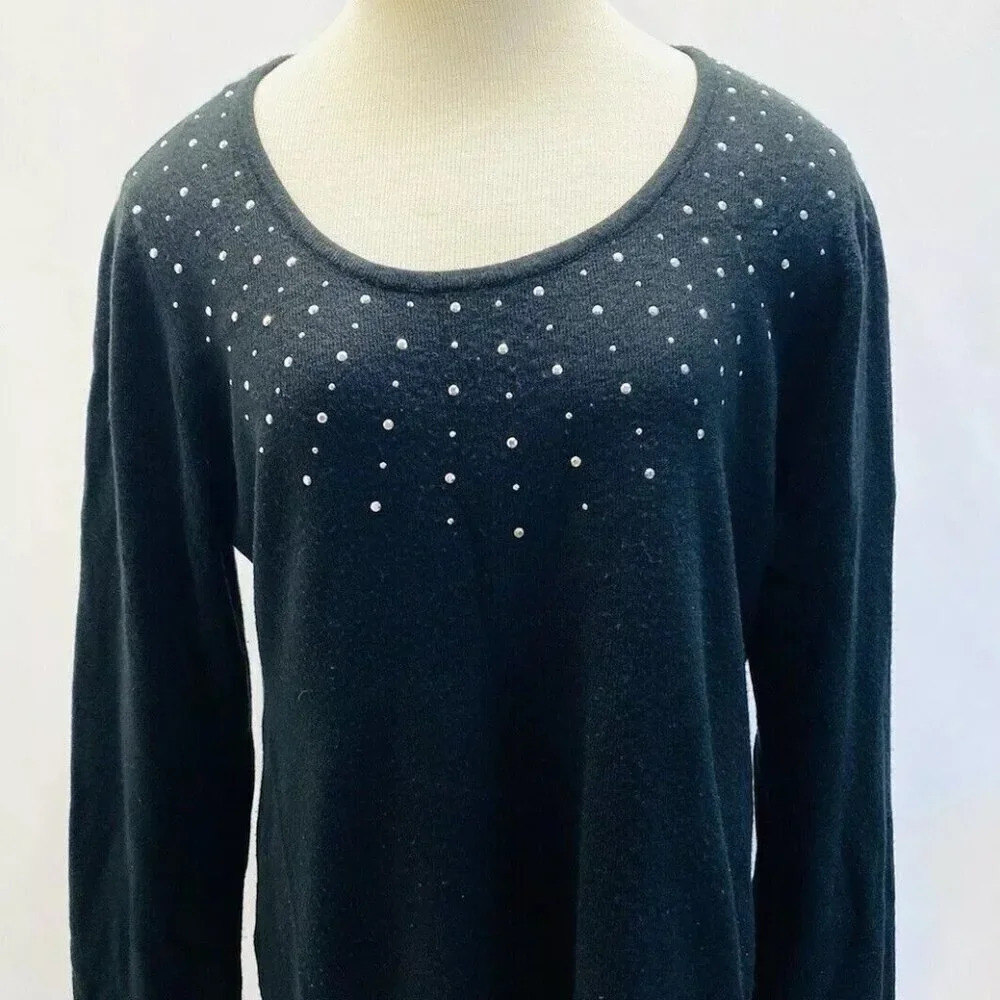 CAROLYN TAYLOR Women Long Sleeve Pull Over Studs Black Knit Sweater Extra Large